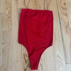 Red Ribbed Tanktop Bodysuit